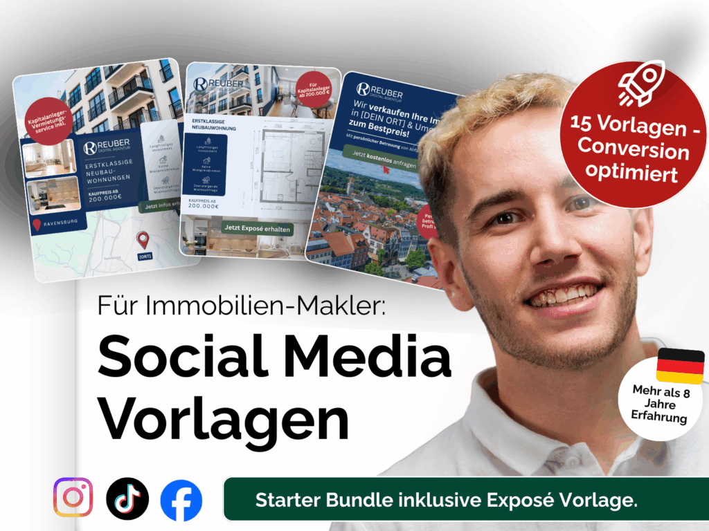 Social Media Vorlagen für Immobilienmakler mit 15 conversion-optimierten Designs inklusive Exposé-Vorlage
